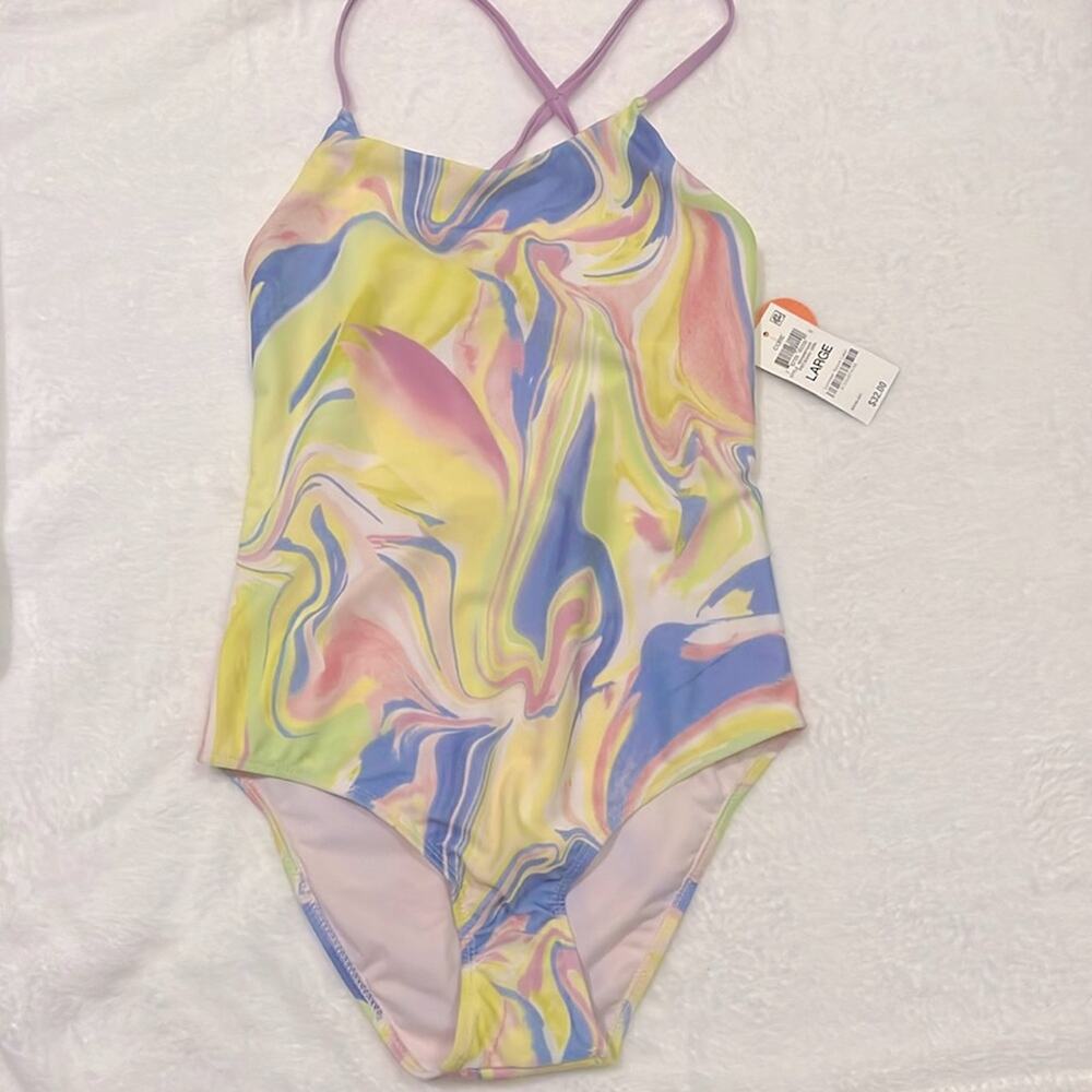 Ideology one piece Swimsuit UPF50+ Girls Large Marble Swirl